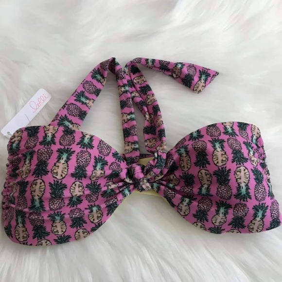 Lolli Tropical Pineapple Bandeau Swim Top Sz M - Picture 2 of 7